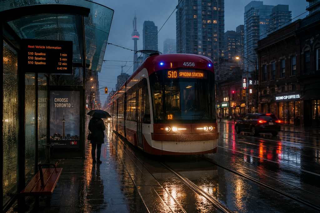 A Toronto streetcar in the rain